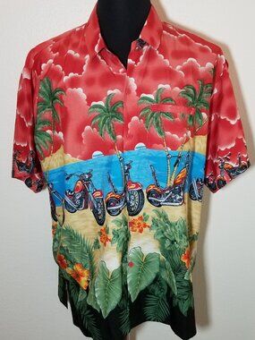 Rima Mens XL Hawaiian Motorcycle Floral Shirt Palm Tree Beach Chopper Aloha